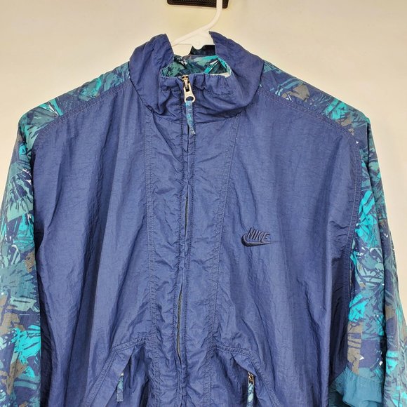 Vintage Nike Blue and Green Abstract Printed Windbreaker Jacket Small - Picture 7 of 10